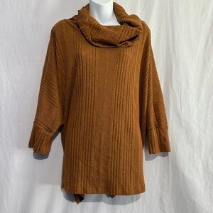 Lee & Nicole Ribbed Cowl Neck Sweater – Rust | 2X